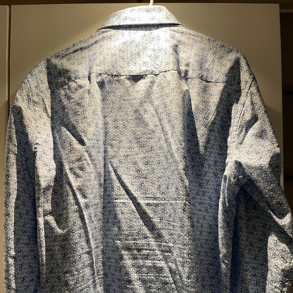 Mens Large BUGATCHI button down, blue, white, navy geometric patterns. - Picture 2 of 3